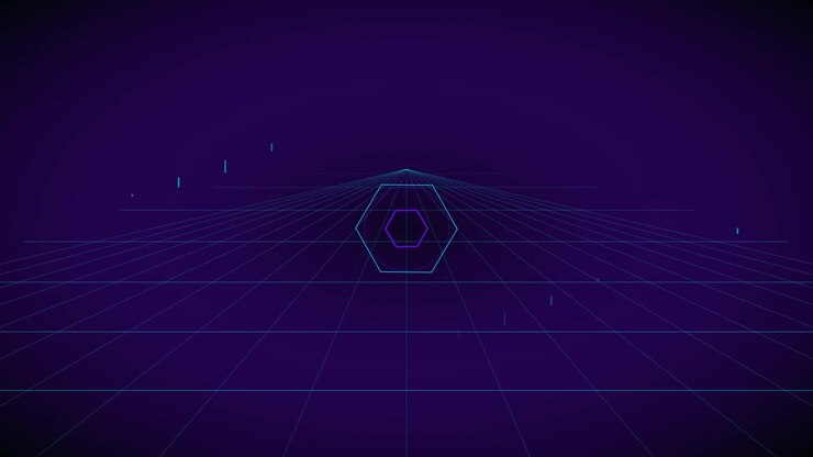 Abstract Digital Grid Background with Floating Hexagon