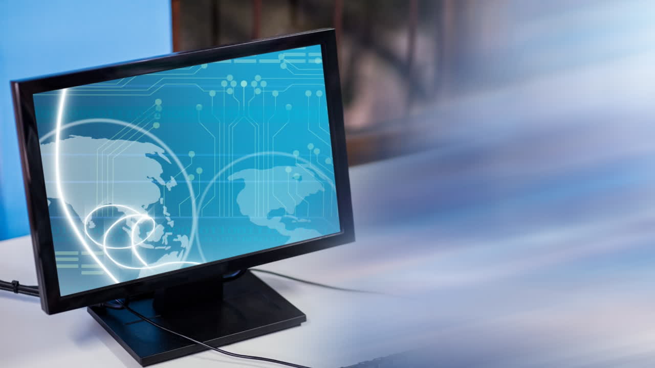 지구의 애니메이션과 컴퓨터를 통해 연결 네트워크