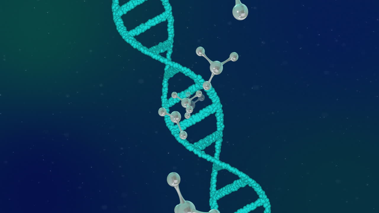 Animation of molecules over dna strand spinning