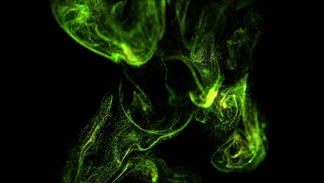 las partículas luminosas de 4k se mueven en el flujo líquido y tropezan con un campo de fuerza en el centro del marco empujando las partículas, lugar para el texto o un logotipo. luma mate como canal alfa. verde 8