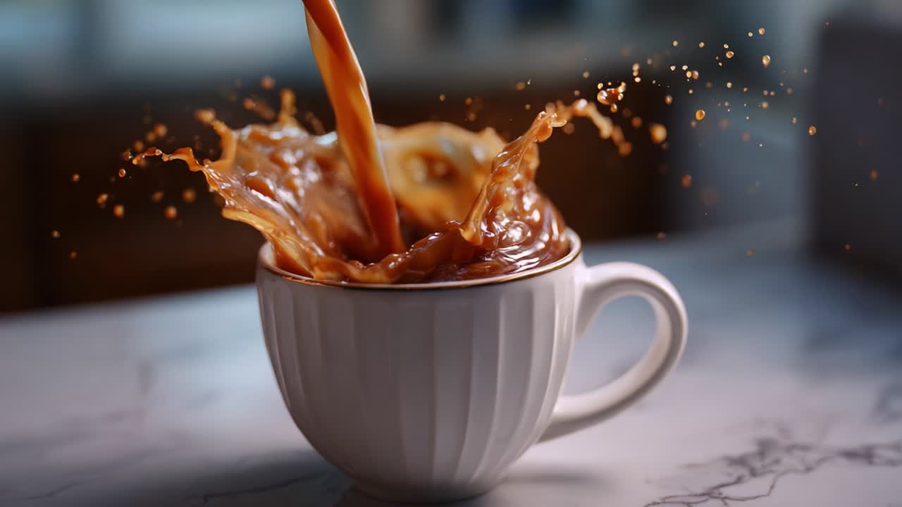 Exploring the Art of Coffee: Captivating Moments of Liquid Elegance in a Cup, Featuring a Delicious Splash and Overflowing Creaminess That Captures the Essence of Morning Rituals and Coffee Culture