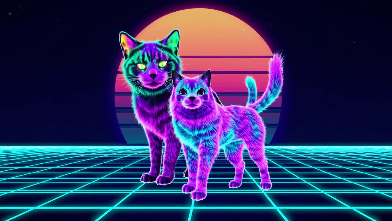 los gatos de neón retro de los años 80