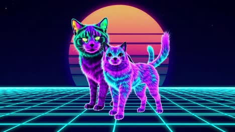 retro 80s neon cats