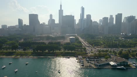 aerial dolly shot past lollapalooza crowds in chicago, illinois - commercial use