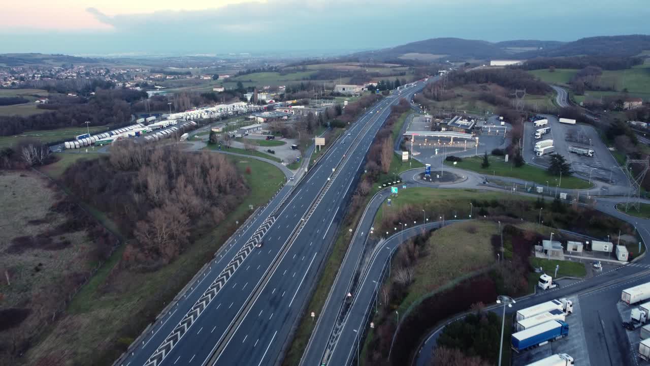 Aerial View of Highway and Truck Stop
