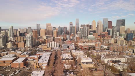 drone flight of downtown calgary in the day