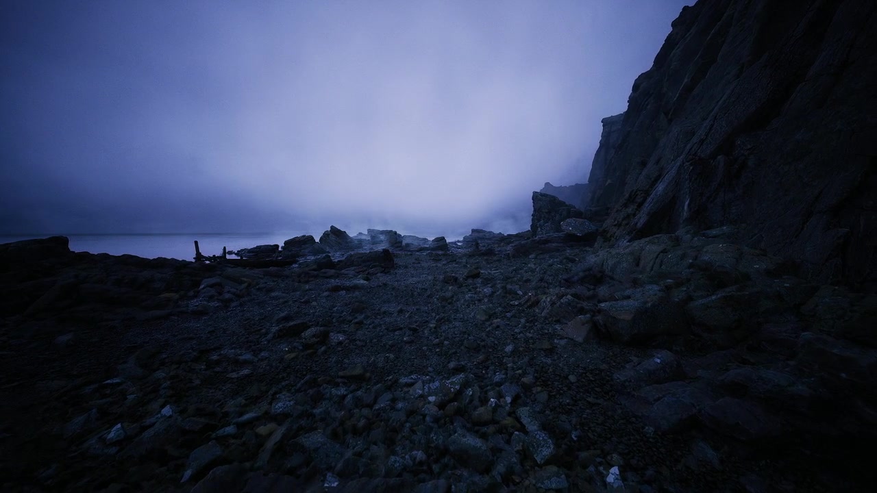 Tranquil early morning scene with scattered stones and cool ocean breeze lasting