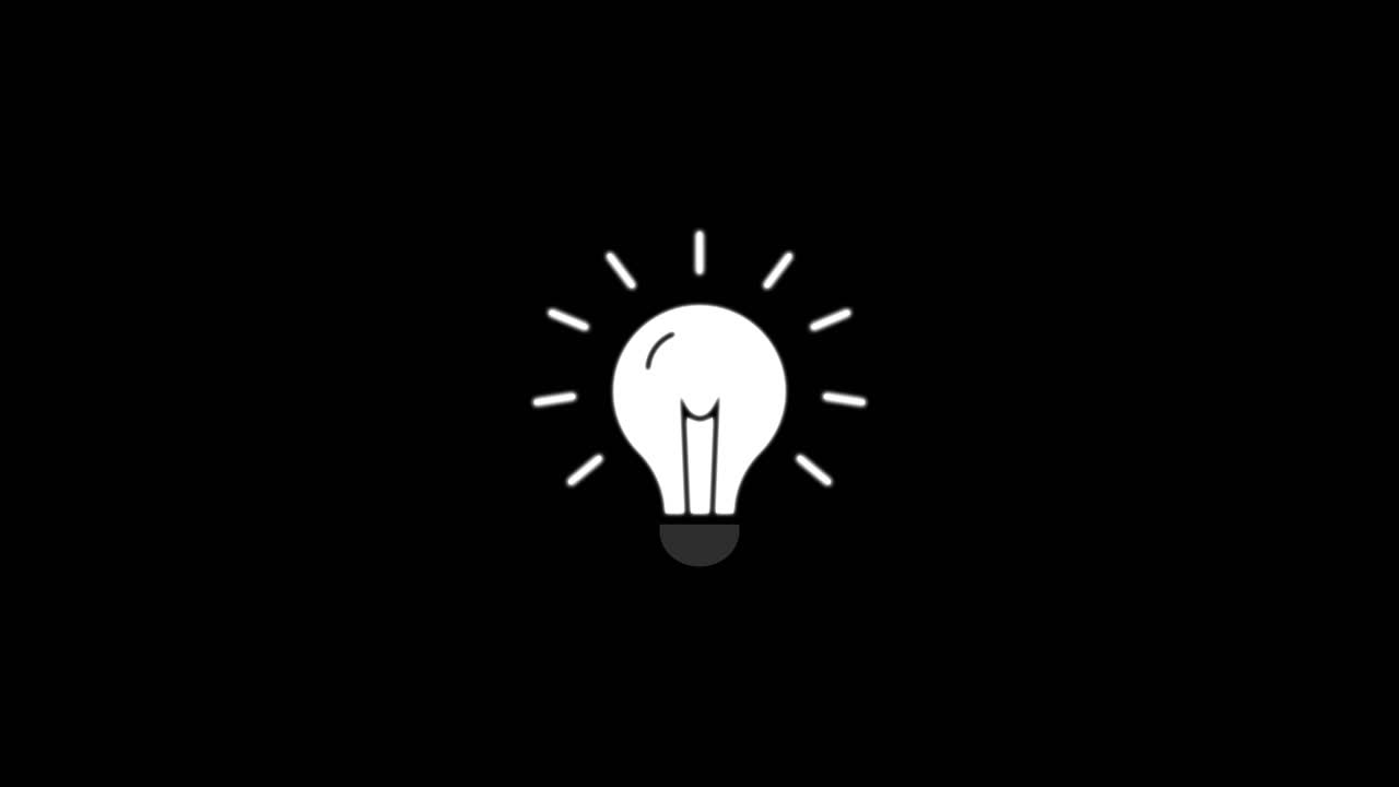 Icona di lampadina animata che sfarfalla su sfondo nero