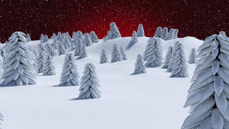 Animation-of-snow-falling-over-view-of-winter-forest