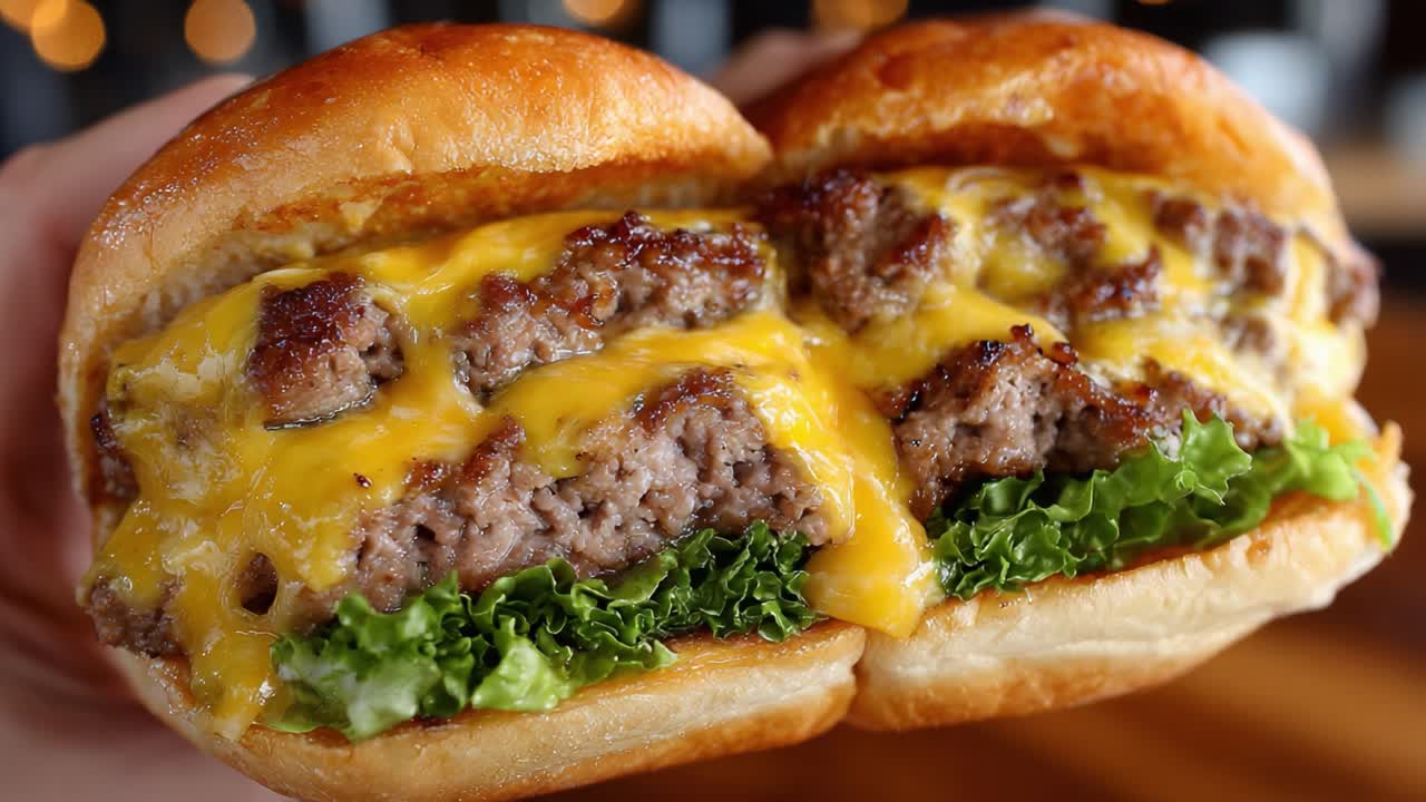 Deliciously Juicy Cheeseburger with Melted Cheese and Fresh Lettuce Between Soft Buns, Perfectly Grilled to Satisfy Every Burger Lover's Craving for Flavor and Texture