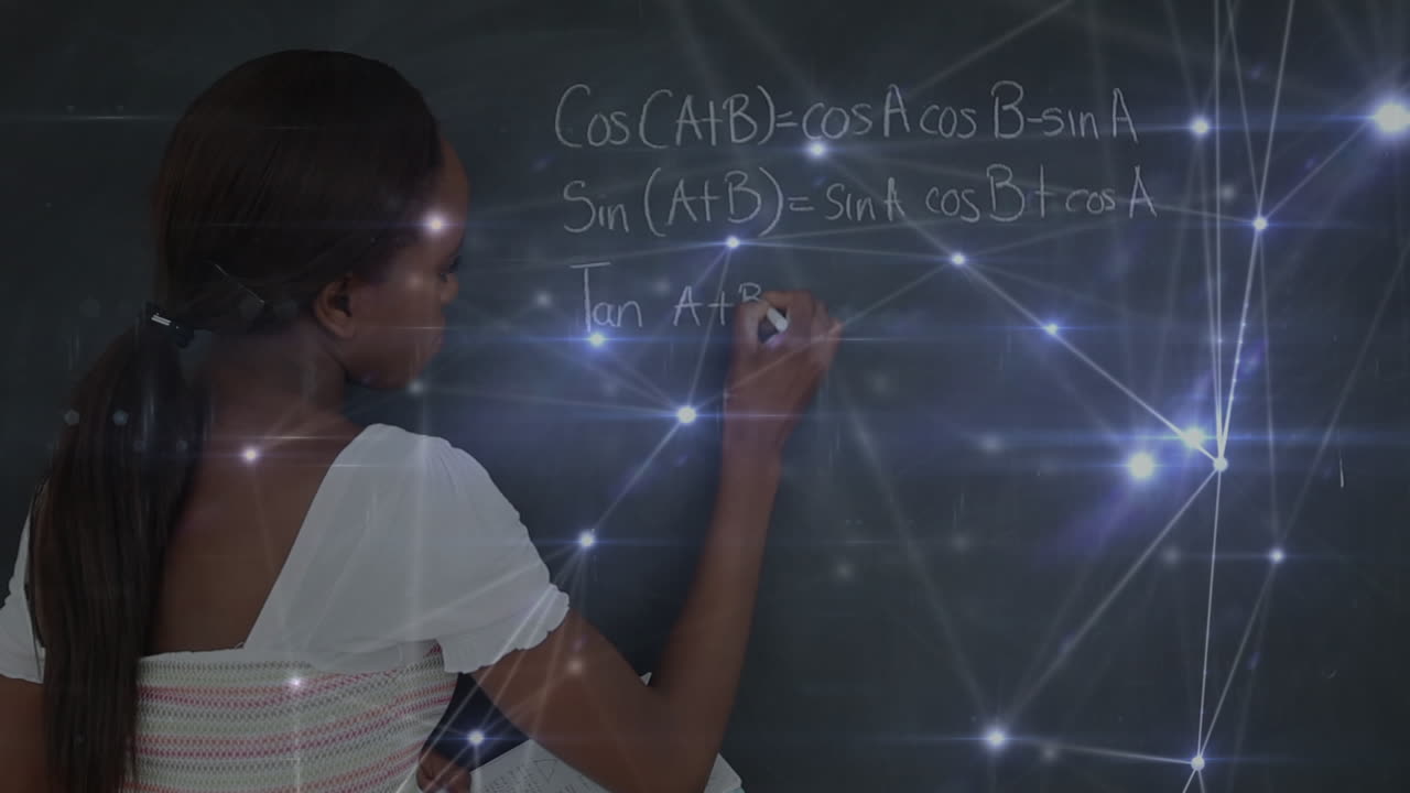 Animation of network of connections over african american female student