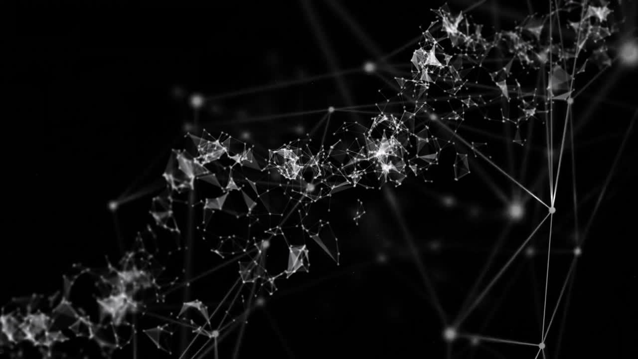 검은색 배경에 연결 네트워크와 dna 줄무의 애니메이션