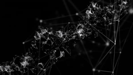 animación de la red de conexiones y la cadena de adn en fondo negro