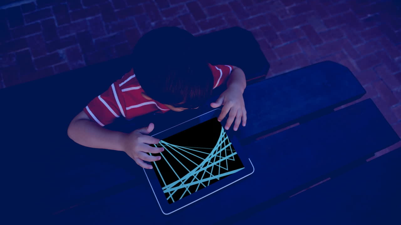 Composition of caucasian boy using tablet