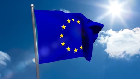 Bandera-Europea-Ondeando-Contra-El-Cielo-En-Un-Día-Soleado