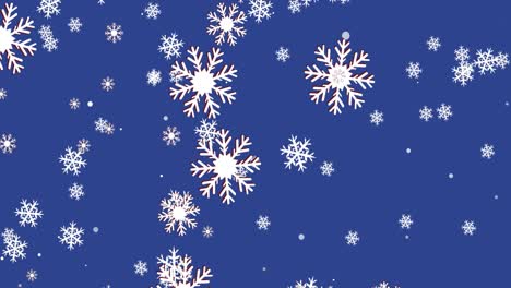 Animation-of-snow-falling-at-christmas-on-blue-background