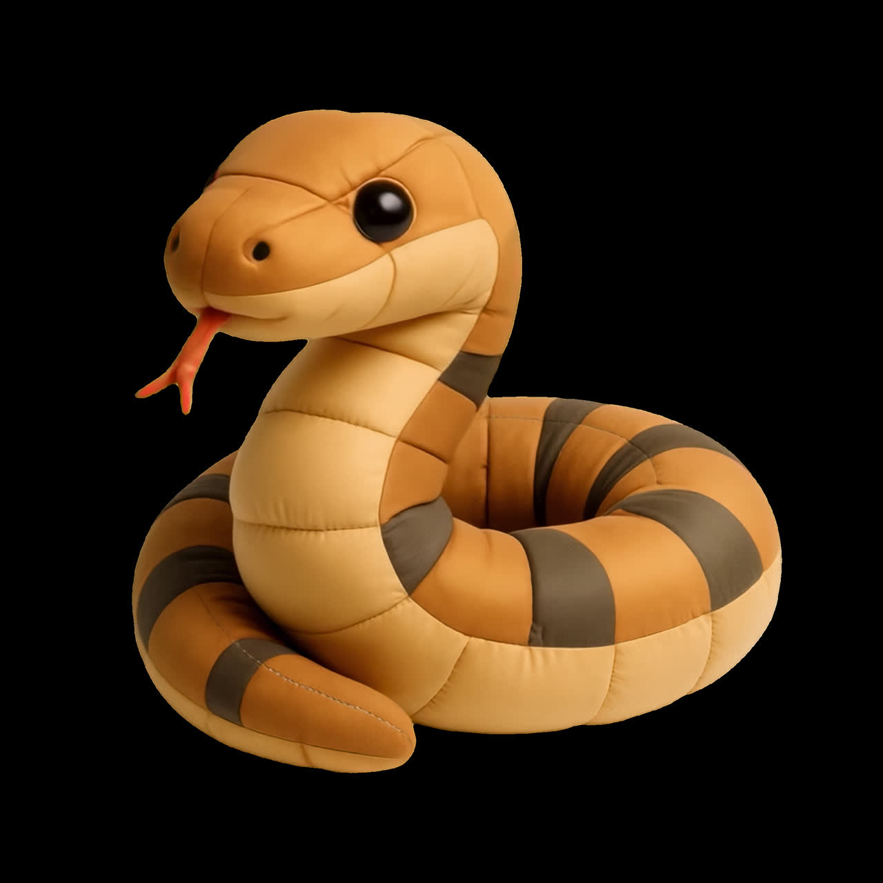 Plush snake toy with stripes animation isolated asset, transparent 4K video, alpha channel, ProRes