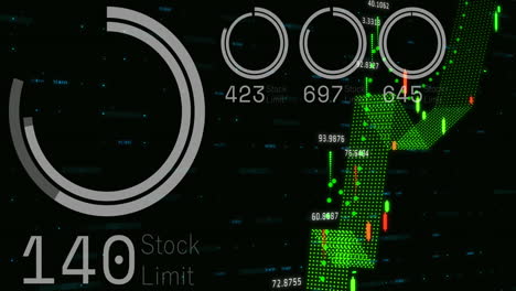 Animation-of-changing-numbers-with-loading-circles-over-graphs-over-black-background