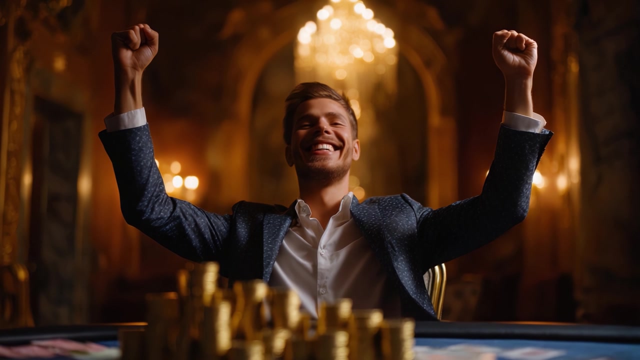 Una Victoria Gozosa en la Mesa del Casino: Celebrando el Éxito y el Triunfo en un Entorno de Juego Glamuroso y Lujoso.