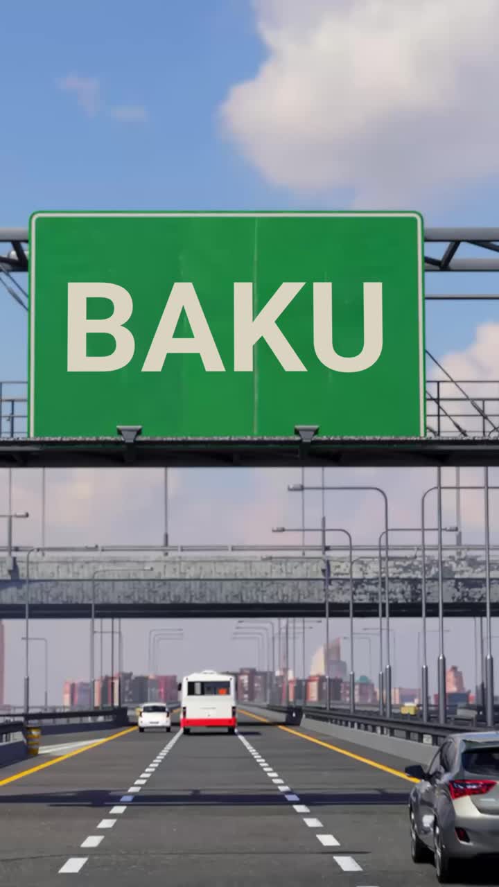 비행기 와 바쿠 도로 표지판 을 가진 고속도로