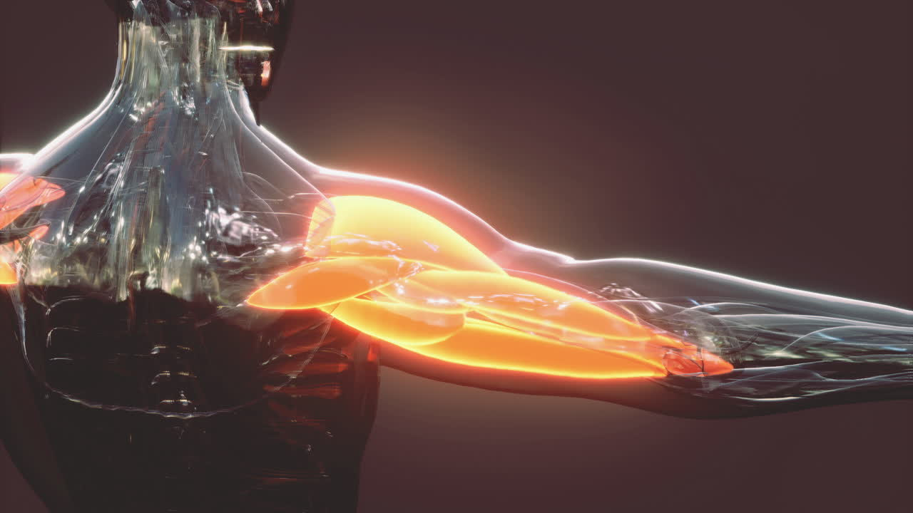 Detailed visualization of human body muscle anatomy for educational purposes