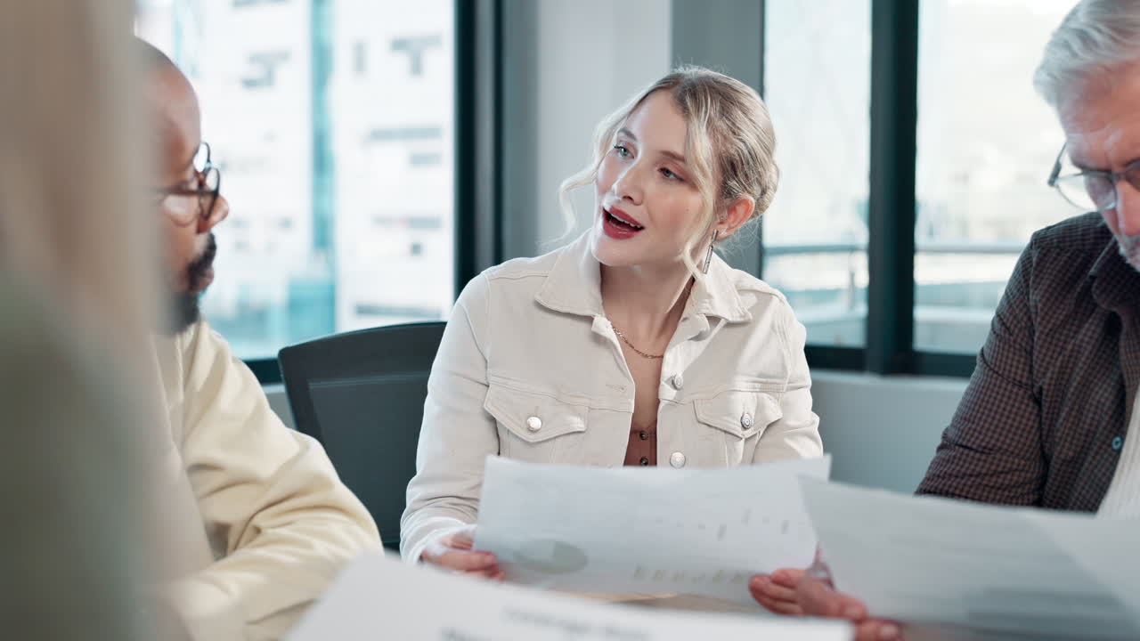 Business meeting with diverse team discussing documents