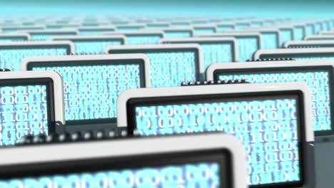 endless computer screens with binary code