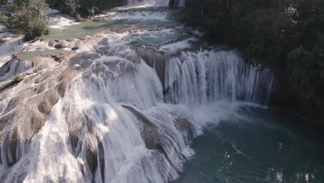 agua azul waterfalls from aerial in chiapas, mexico