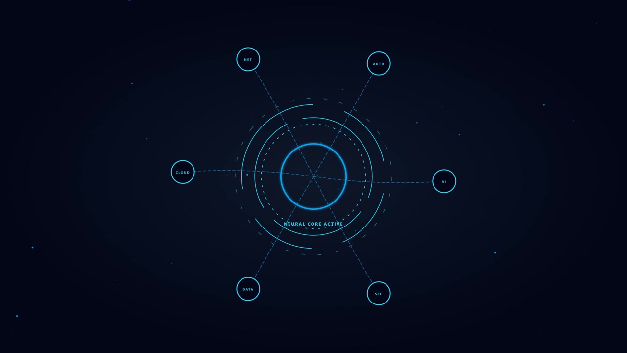 Futuristic Neural Core Interface with Digital Data Nodes