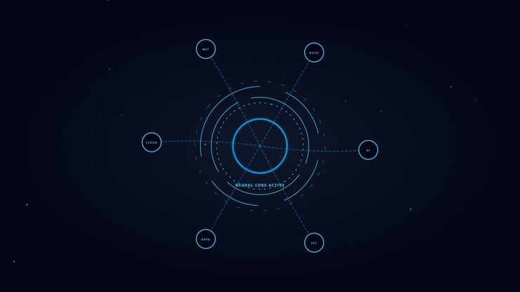 Futuristic Neural Core Interface with Digital Data Nodes