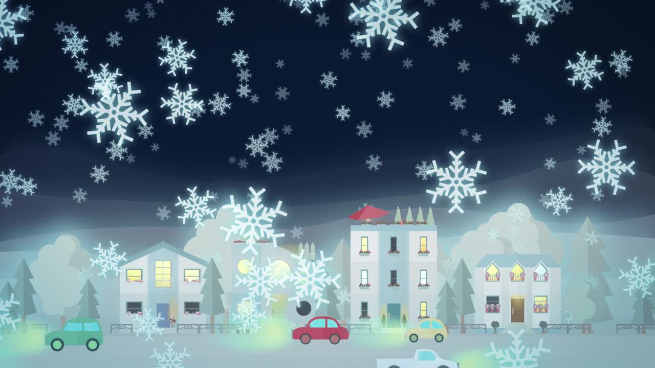 밤에 마을에서 눈이 내리는 [루프]