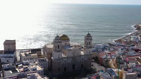 cadiz andalusian city spain aerial shot sunny day cathedral with ocean