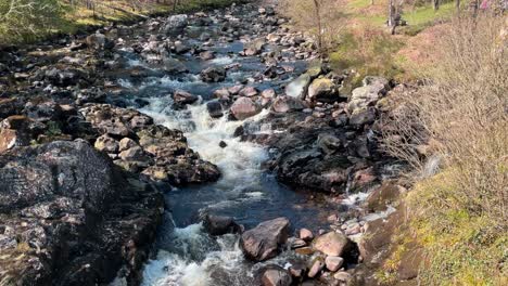 static shot of a small flowing river, scotland