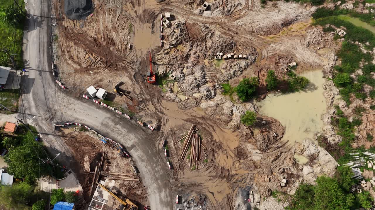 Aerial View of Active Road Construction Site