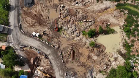 aerial view of active road construction site