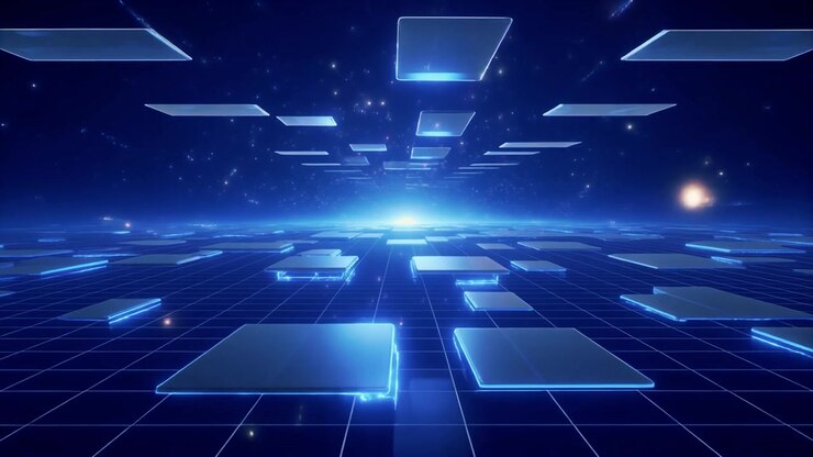 Griglia digitale astratta con rettangoli fluttuanti nel cyberspazio