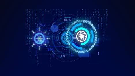 Animación-De-Escáneres-Circulares-Que-Procesan-Datos-Sobre-Fondo-Azul-Oscuro