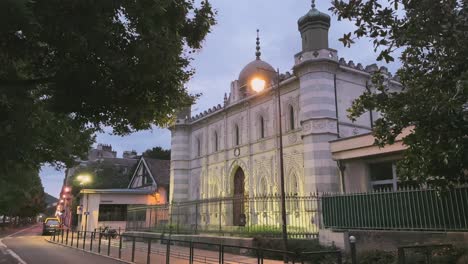 besançon, france street at night with jewish place of worship, architectural beauty the synagogue