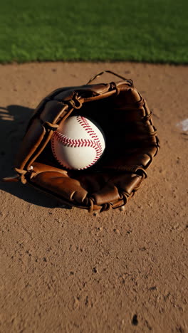Baseball Glove and Ball on a Baseball Field