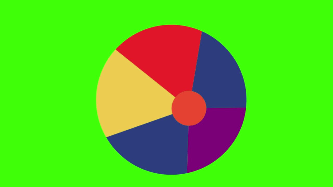 ilustración animada en 2d de una pelota colorida en una pantalla verde