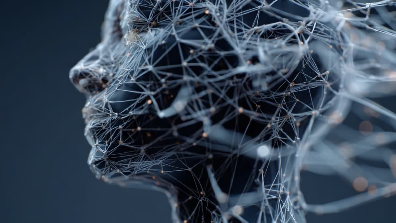 A Captivating Glimpse of a Futuristic Wireframe Portrait, Showcasing the Interconnectedness of Digital Thought and Human Identity Through Intricate Networking and Light
