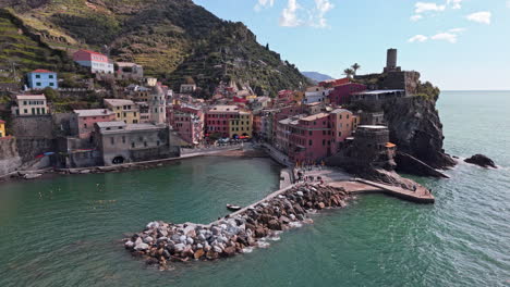 vernazza, cinque terre, italy showing colorful buildings and coastline, aerial view