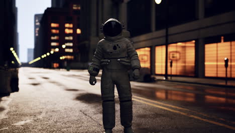 astronauta en una ciudad por la noche