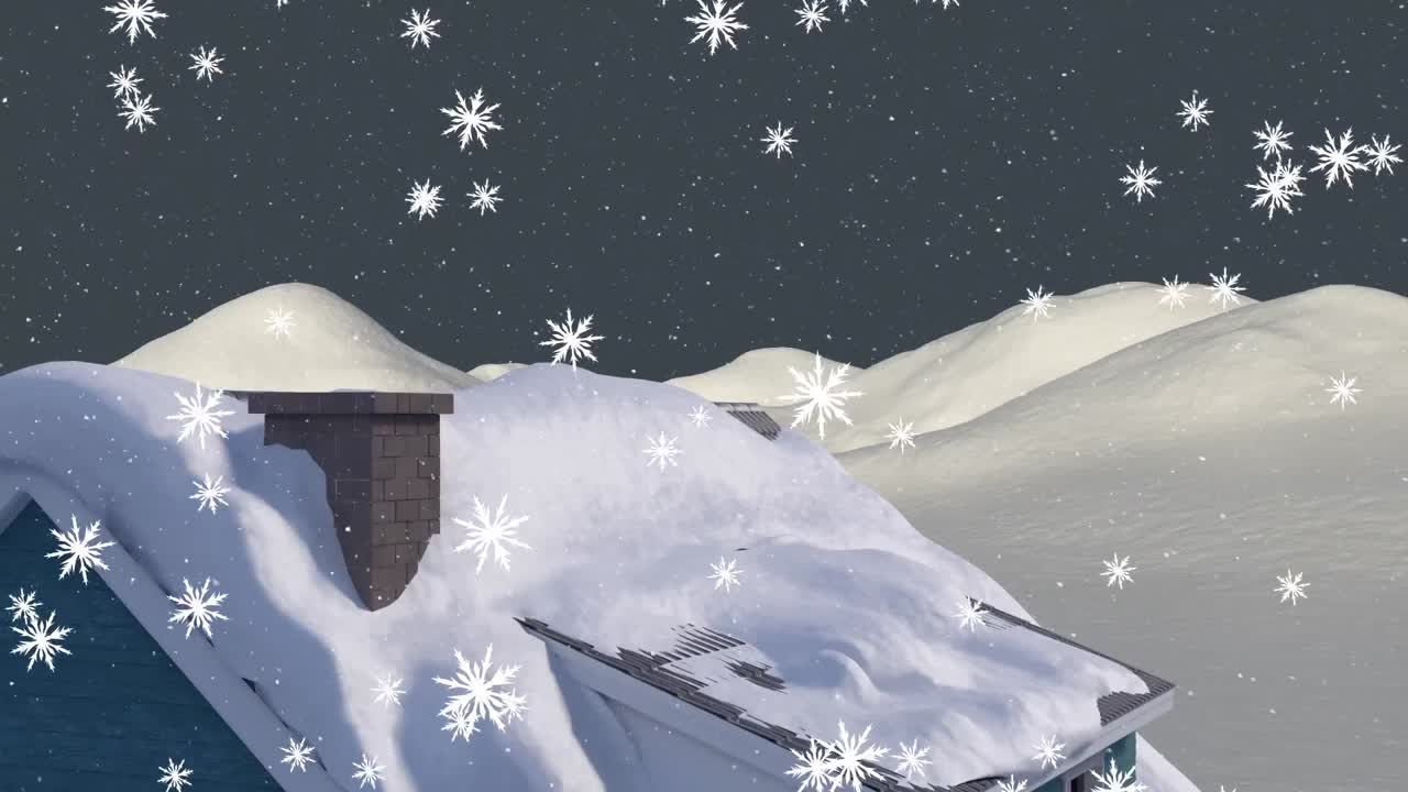 겨울 풍경 에서 집 지붕 위 에 내리는 눈 의 애니메이션