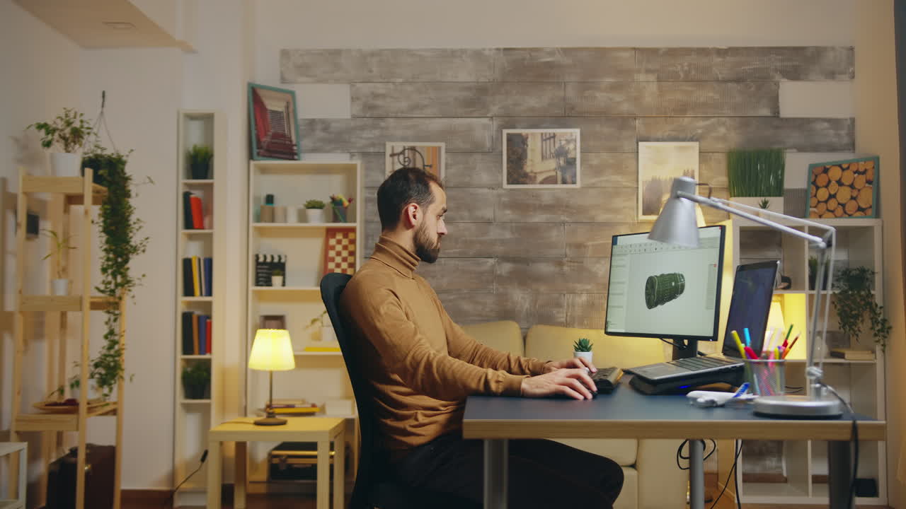 Side view of mechanical engineer working on a turbine project