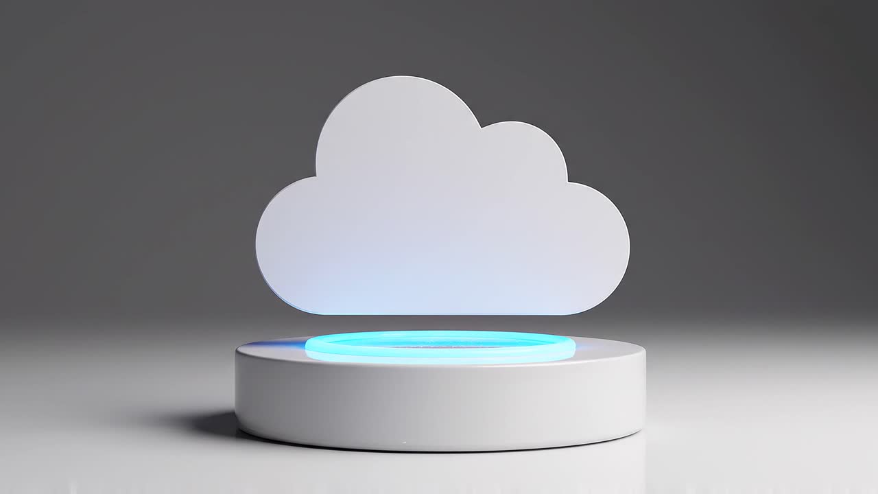 3D Cloud Icon Floating and Glowing with Blue Light