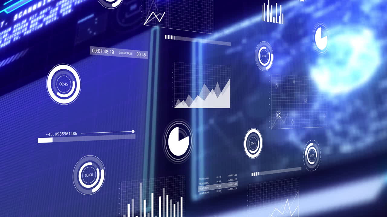 Displaying data analysis, digital graphs and charts on animation interface in school