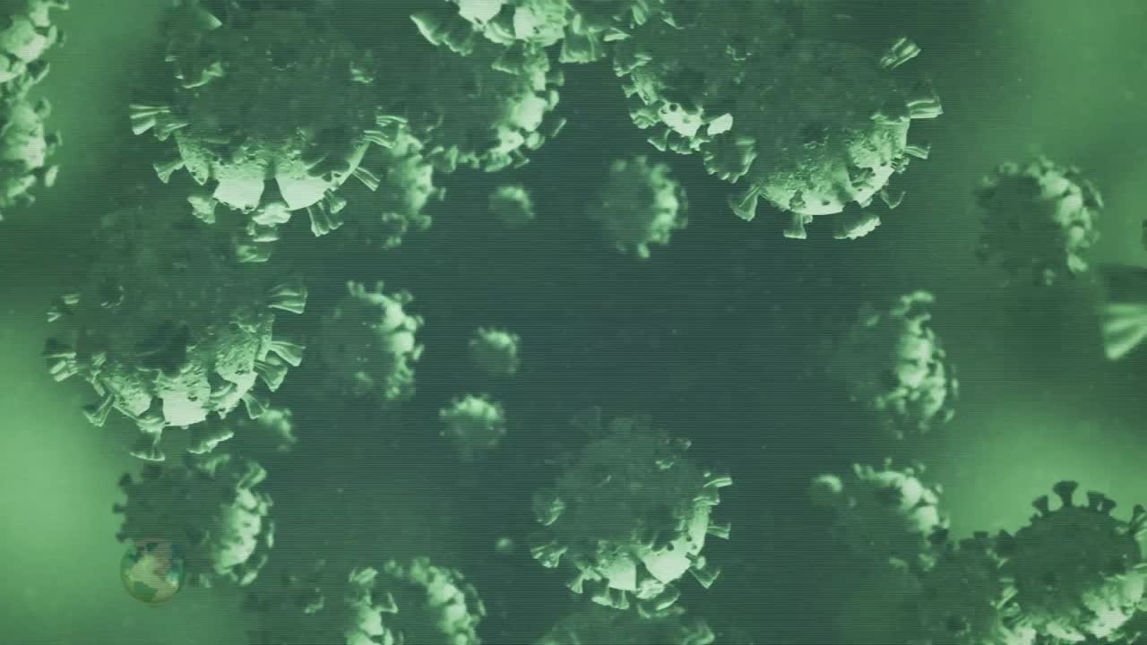 가짜 뉴스 텍스트를 통해 covid-19 세포가 떨어지는 애니메이션