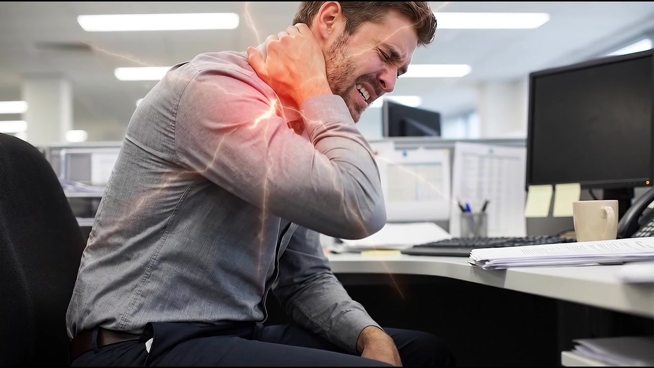 Office Worker Experiencing Severe Neck and Shoulder Pain