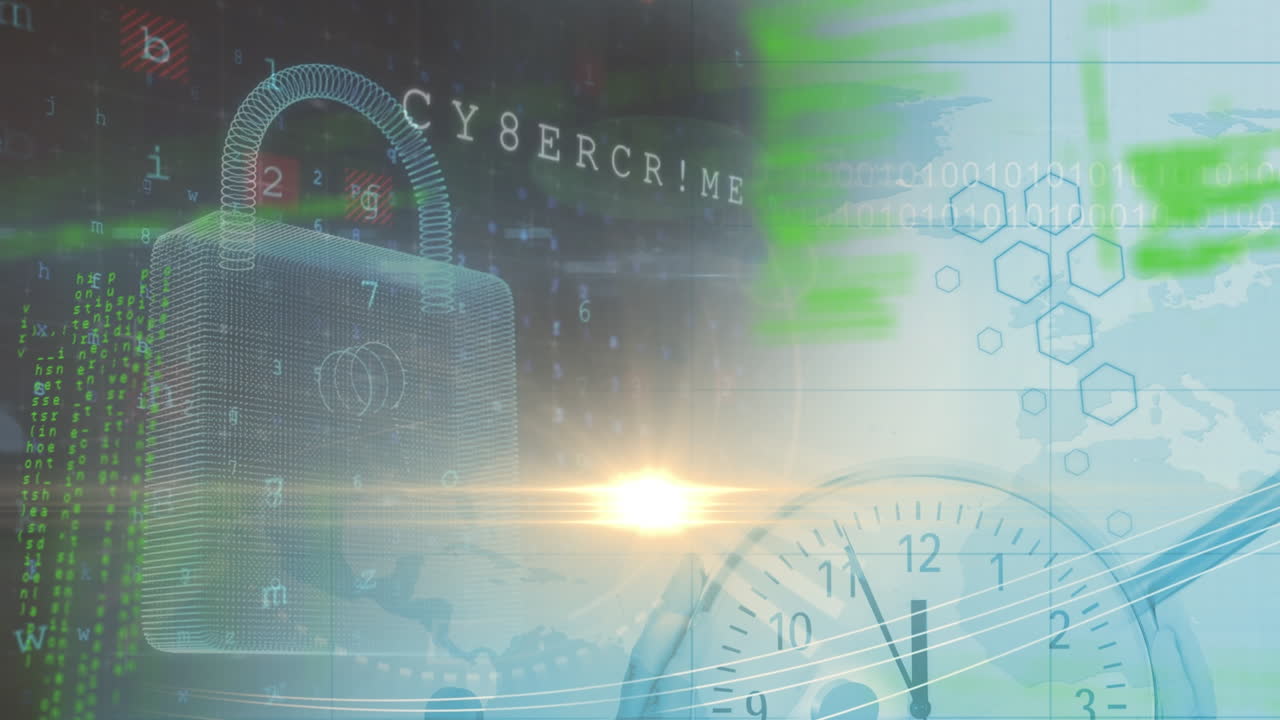 보안 경고 텍스트, 락 및 데이터 처리에 대한 시계 애니메이션